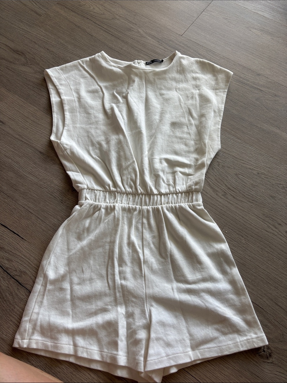 Zara Cream Elastic-Waist Short Romper